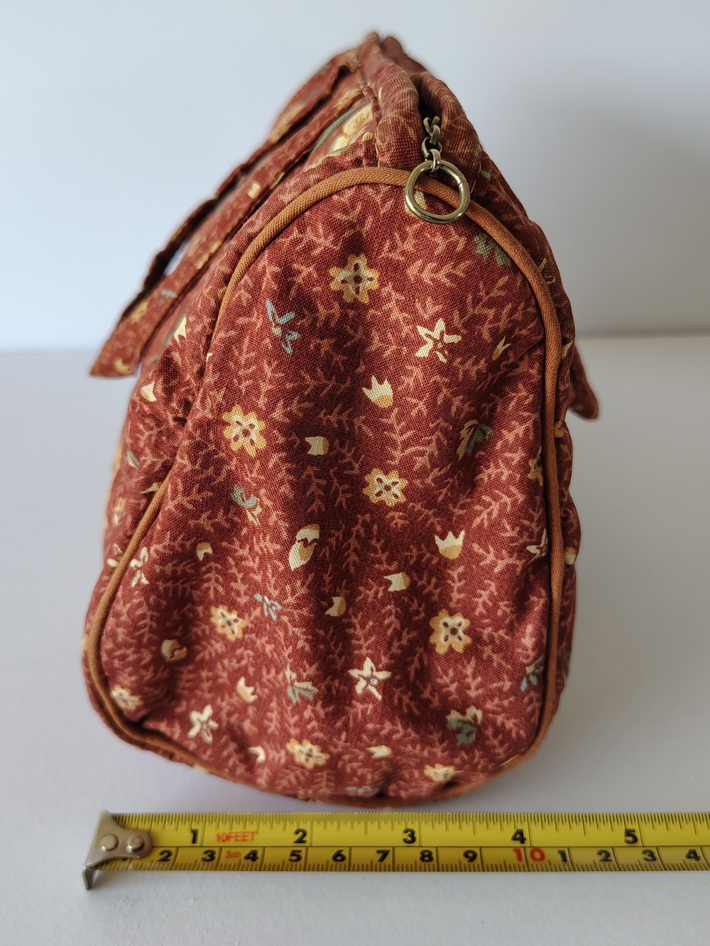 Floral Quilted Lunch Tote/ Makeup Bag in Rust - Picture 3 of 5
